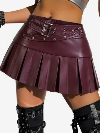 Jupe courte en similicuir auburn naturel à taille haute style chic automne pour femme