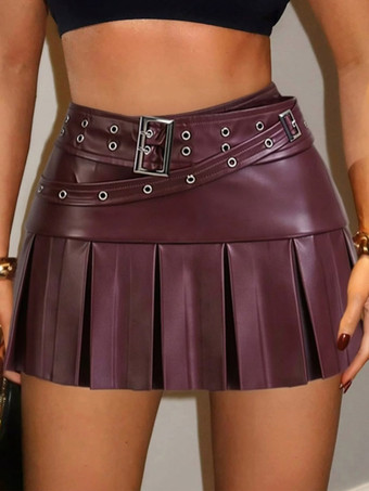 AuburnJupe courte en similicuir auburn naturel à taille haute style chic automne pour femme