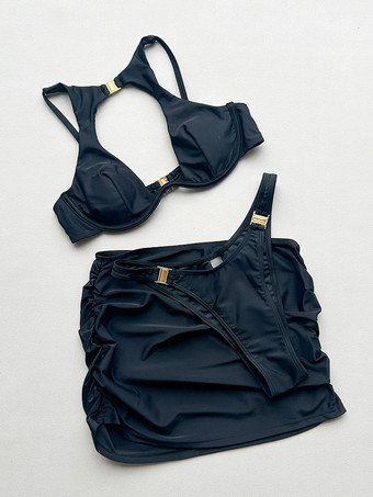 Maillots de bain deux pièces pour femmes détails métalliques noirs taille naturelle maillots de bain d'été sexy
