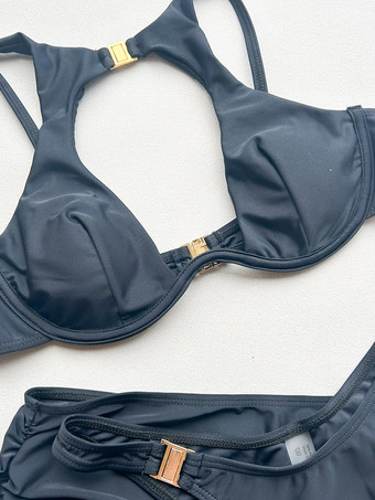 Maillots de bain deux pièces pour femmes détails métalliques noirs taille naturelle maillots de bain d'été sexy