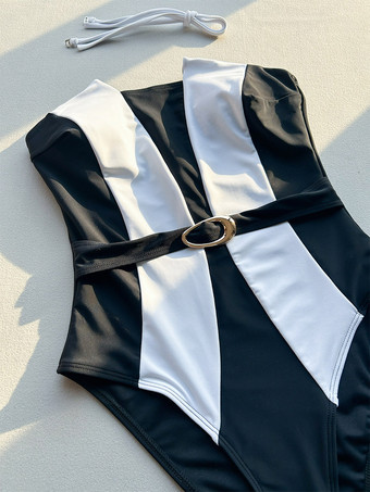 Maillot de bain une pièce pour femme noir bicolore sans bretelles idéal pour la plage en été