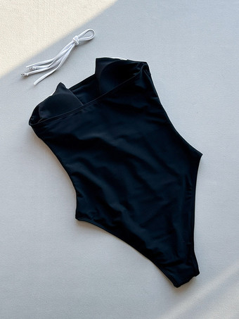 Maillot de bain une pièce pour femme noir bicolore sans bretelles idéal pour la plage en été
