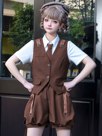 ゴスロリ衣装コーヒーブラウンノースリーブパンツオーバーコート