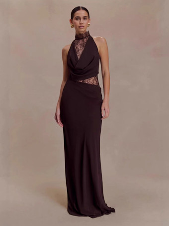 BordeauxRobe de soirée maxi bordeaux en dentelle cintrée robe classique semi-formelle