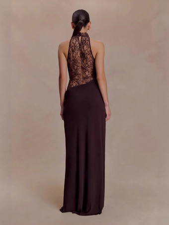 Robe de soirée maxi bordeaux en dentelle cintrée robe classique semi-formelle