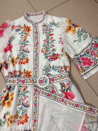 Robe Daily Dresses pour femme mini-robe à manches courtes et ceinture col montant taille naturelle imprimé floral manches courtes et col montant
