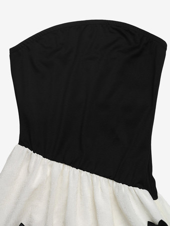 Robe longue dos nu à nœuds sans manches à épaules dénudées style romantique noir et blanc