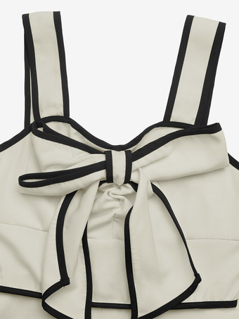 Robe longue dos nu plissée à nœuds sans manches épaules dénudées couleur écru et blanc doux idéale pour une soirée romantique.