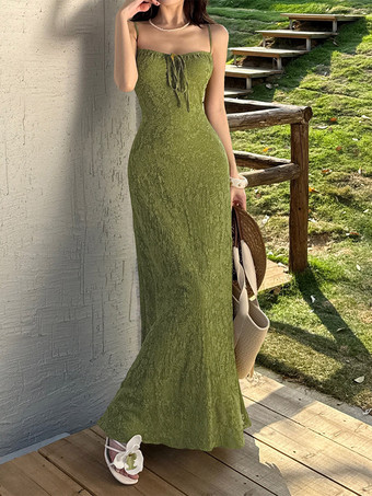 デートナイトドレス マキシ丈 バックレス ストラップ付き ジッパー付き ノースリーブ 花柄 オフショルダー スウィートグリーンドレス