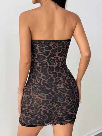 Robe de soirée rouge imprimé léopard sans manches et bustier sculptant