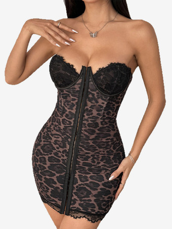Robe de soirée rouge imprimé léopard sans manches et bustier sculptant