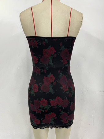 Robe de soirée rouge imprimé léopard sans manches et bustier sculptant