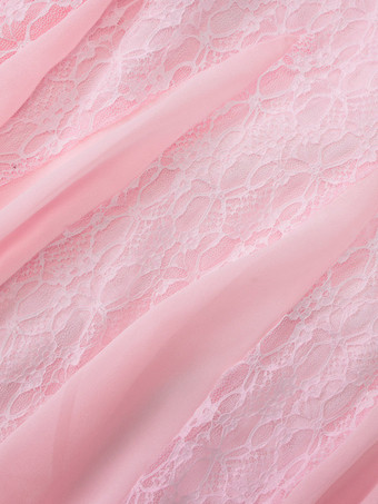 Robe de soirée longue rose à épaules dénudées en dentelle manches longues plissée chic et semi-formelle