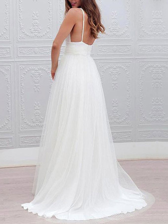 simple wedding dresses 2026 a line v neck straps backless tulle beach wedding bridal dress