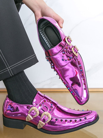 Chaussures habillées pour hommes bout carré métallisé boucle perlée