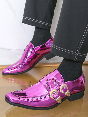 Chaussures habillées pour hommes bout carré métallisé boucle perlée