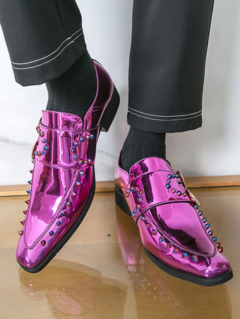 Chaussures habillées pour hommes bout carré métallisé boucle perlée