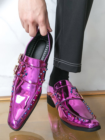 Chaussures habillées pour hommes bout carré métallisé boucle perlée