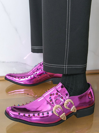 Chaussures habillées pour hommes bout carré métallisé boucle perlée
