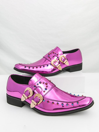 Chaussures habillées pour hommes bout carré métallisé boucle perlée