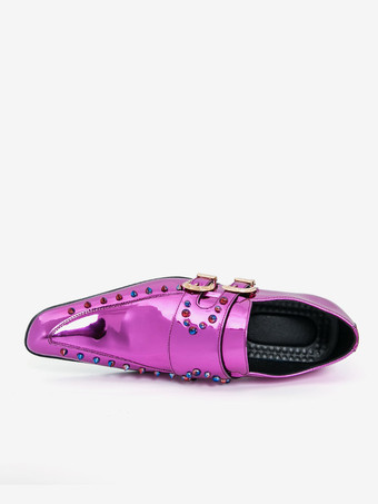 Chaussures habillées pour hommes bout carré métallisé boucle perlée