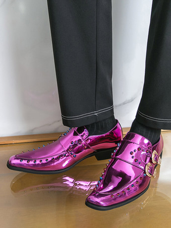 Chaussures habillées pour hommes bout carré métallisé boucle perlée
