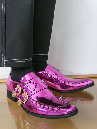 Chaussures habillées pour hommes bout carré métallisé boucle perlée