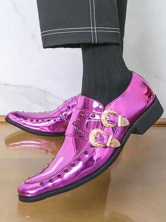 Chaussures habillées pour hommes bout carré métallisé boucle perlée