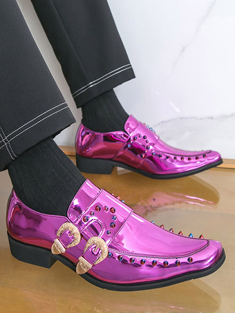 Chaussures habillées pour hommes bout carré métallisé boucle perlée
