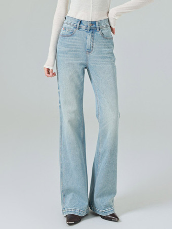 bleu ciel clairBas de jeans modernes pour femmes jeans décontractés taille haute en denim style streetwear