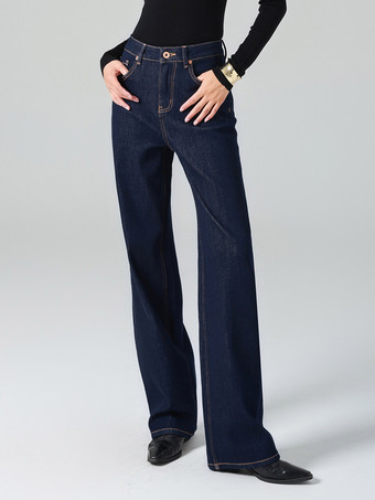 bleu Jeans pour femmes bas de jeans larges en coton frais et élégant