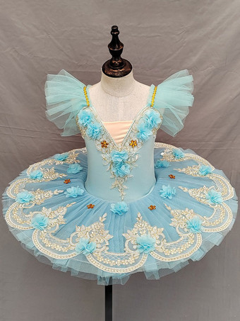 ライトスカイブルーバレエドレス ライトスカイブルー 女の子用 キッズ バレリーナ ポリエステル レースアップリケ ネットドレス パフォーマンスウェア