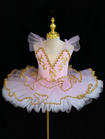ピンクバレエ衣装 ライトスカイブルー 女の子用 レースアップリケ バレリーナ ポリエステルドレス パフォーマンスウェア