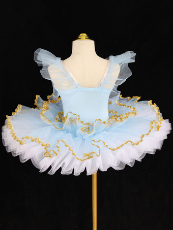 バレエ衣装 ライトスカイブルー 女の子用 レースアップリケ バレリーナ ポリエステルドレス パフォーマンスウェア