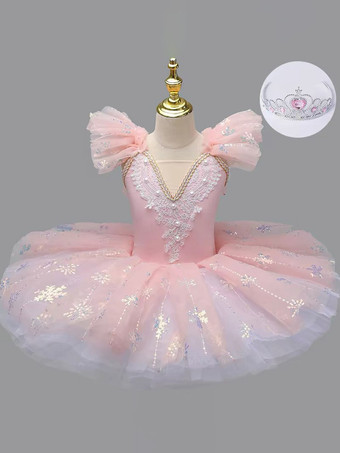 ピンクバレエドレス ライトスカイブルー 女の子用 キッズ スノーアップリケ バレリーナ ポリエステルドレス パフォーマンスウェア