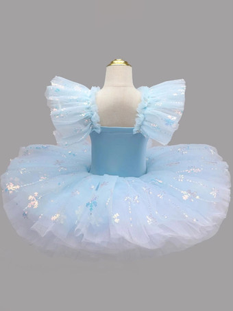 バレエドレス ライトスカイブルー 女の子用 キッズ スノーアップリケ バレリーナ ポリエステルドレス パフォーマンスウェア