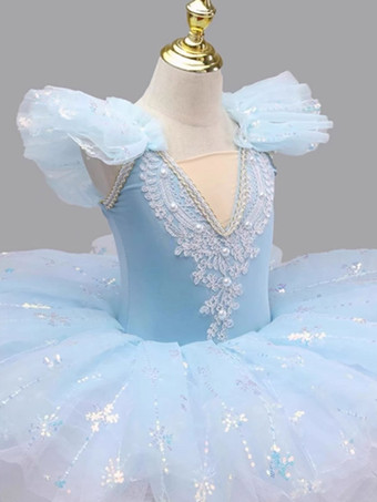 バレエドレス ライトスカイブルー 女の子用 キッズ スノーアップリケ バレリーナ ポリエステルドレス パフォーマンスウェア