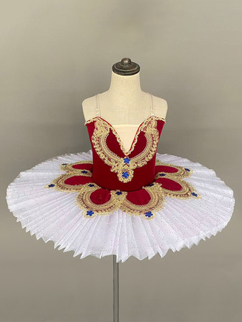 レッド バレエダンス衣装 赤い女の子用星アップリケ付きバレリーナポリエステルドレス ダンスウェア