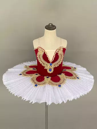 バレエダンス衣装 赤い女の子用星アップリケ付きバレリーナ