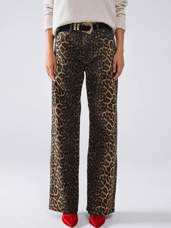 ブラウンブラウンのハイウエストレオパード柄パンツ