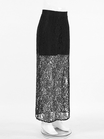 Jupe taille haute en dentelle noire transparente ajourée