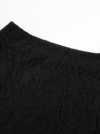 Jupe taille haute en dentelle noire transparente ajourée
