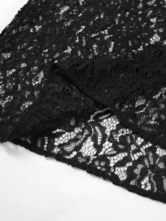 Jupe taille haute en dentelle noire transparente ajourée
