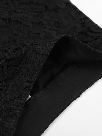 Jupe taille haute en dentelle noire transparente ajourée