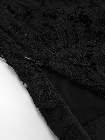 Jupe taille haute en dentelle noire transparente ajourée