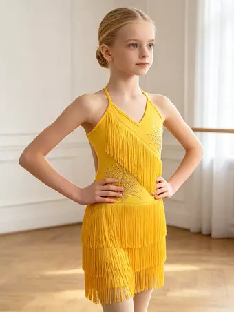 girls gold fringe dress Girls Gold Fringe Sparkle Dress Showgirl-inspired Special Occasion Outfit