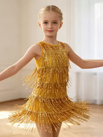 Latin Dance Dresses Red Girl's Fringe Tassel Sequins Elegant Polyester Dress Dancing Wear - Milanoo.com Latin Dance Dresses Red Girl's Fringe Tassel Sequins Elegant Polyester Dress Dancing Wear - Milanoo.com