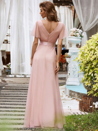 Robe de demoiselle d'honneur en tulle coupe trapèze longueur au sol robe de cortège nuptial