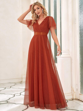 Robe de demoiselle d'honneur en tulle coupe trapèze longueur au sol robe de cortège nuptial
