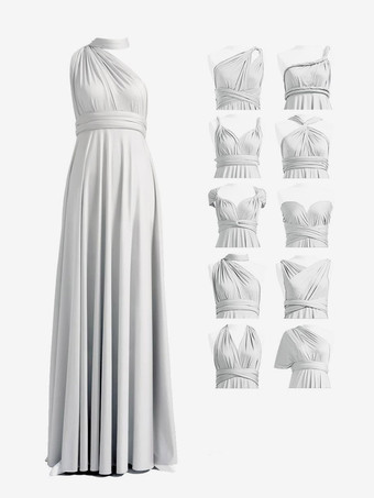 Gris clair Robes de demoiselle d'honneur en mousseline coupe trapèze longueur au sol robes de soirée